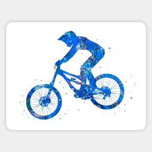 Downhill mountain bike jump blue watercolor Sticker